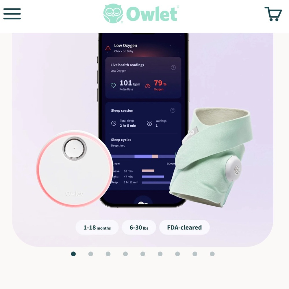 OWLET Dream Sock in Mint. NEW never used, box damaged but never opened
